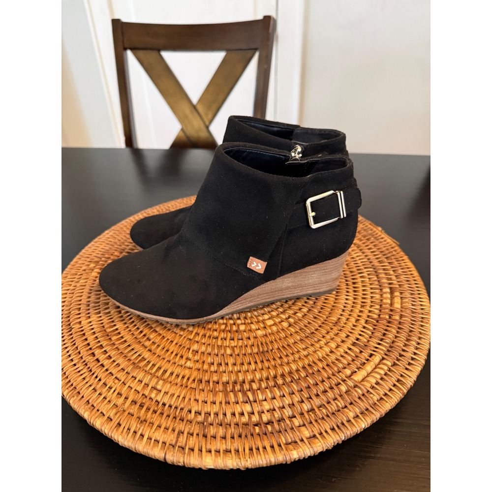 Dr. Scholls Be Energized Black Wedge Ankle‎ Boots Buckle Zip Booties Womens